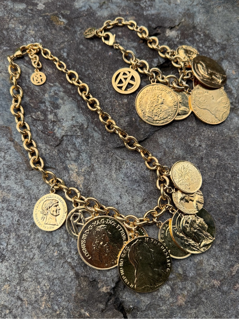 Ben-Amun 24K Gold Plated Moroccan Coin Charm Necklace Bracelet Set - Picture 10 of 13